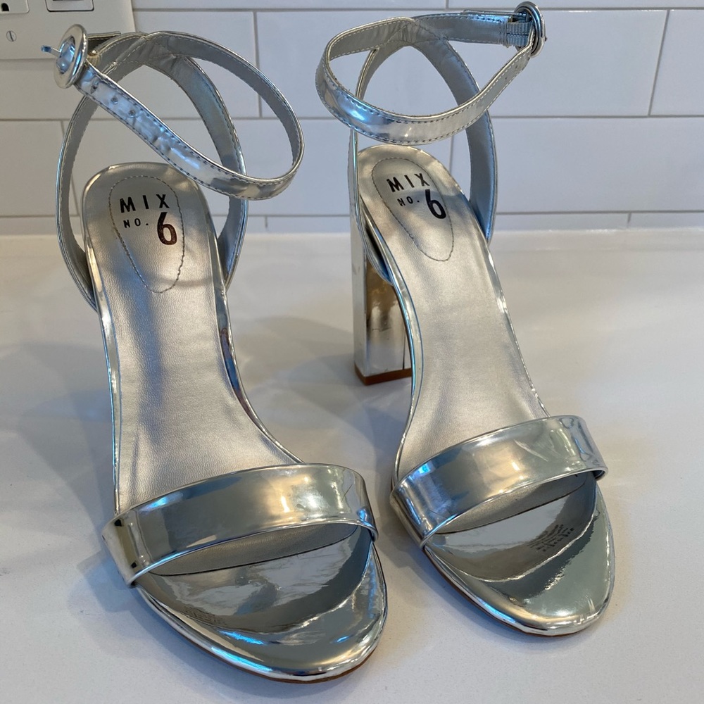 NEW Silver Chrome Mix No. 6 Block Heel Sandals